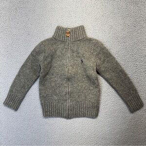 Polo Wool Sweater Boys 4-5 Grey Full Zip Cardigan Jumper Lambswool Ralph Lauren